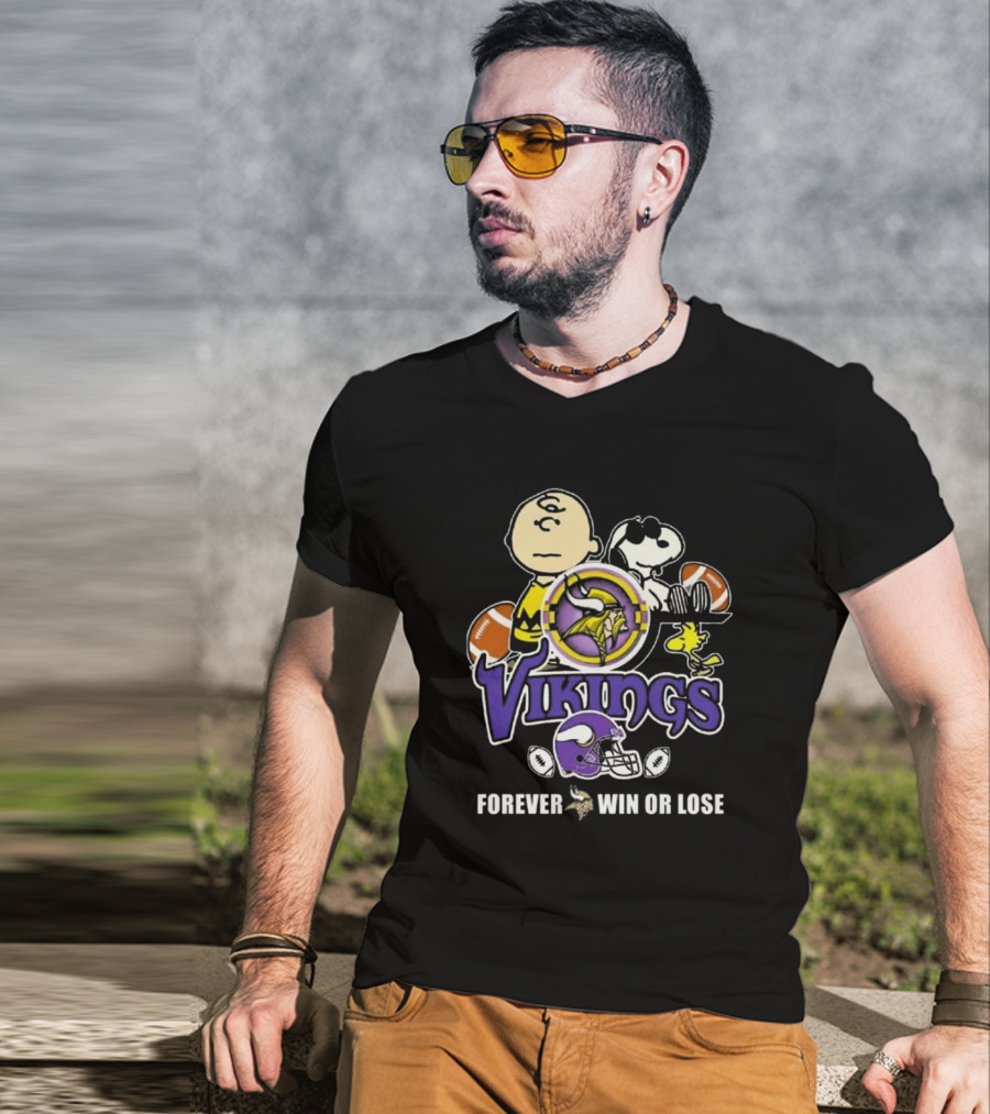 Charlie Brown Snoopy Vikings Football Forever Win Or Lose T-Shirt