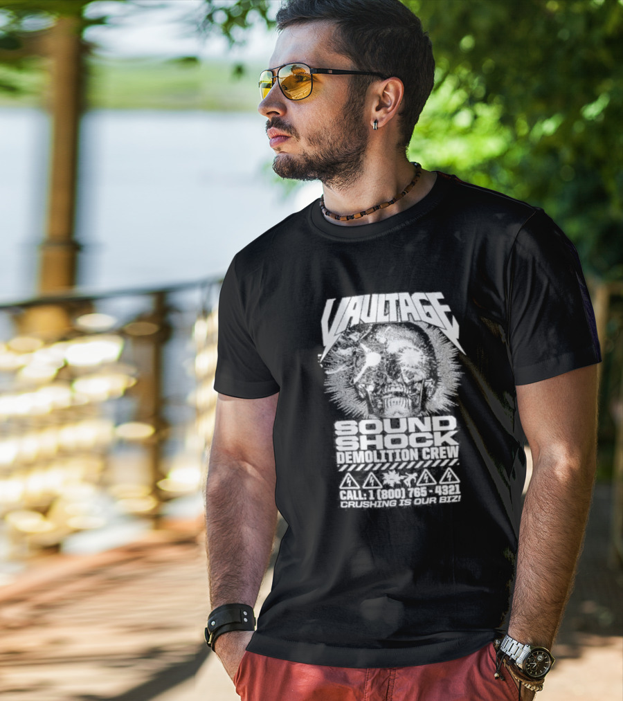 Vaultage Space Laces Sound Shock Demolition Crew Crushing Is Our Biz Skull T-Shirt