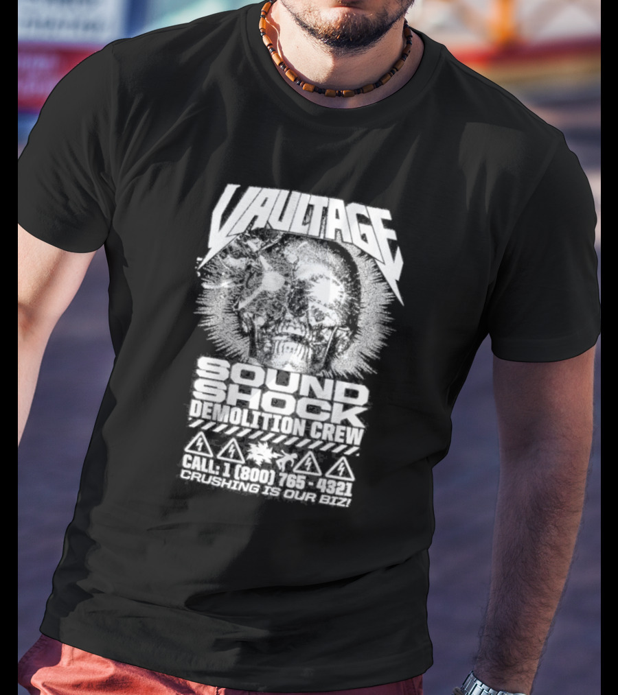 Vaultage Space Laces Sound Shock Demolition Crew Crushing Is Our Biz Skull T-Shirt