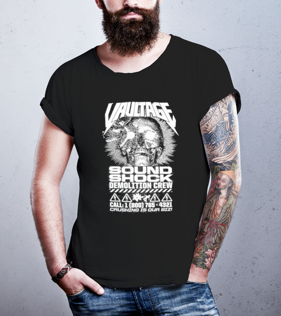 Vaultage Space Laces Sound Shock Demolition Crew Crushing Is Our Biz Skull T-Shirt