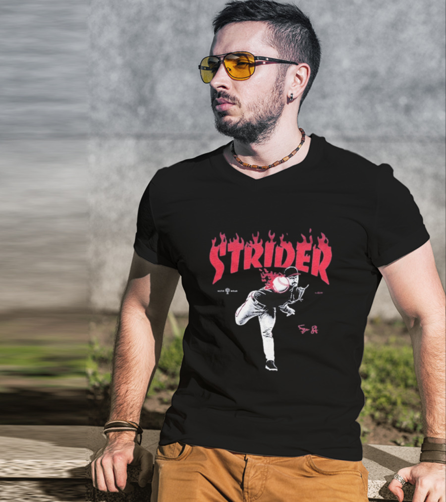 Strider Flames Baseball Pitcher Throwing Action T-Shirt