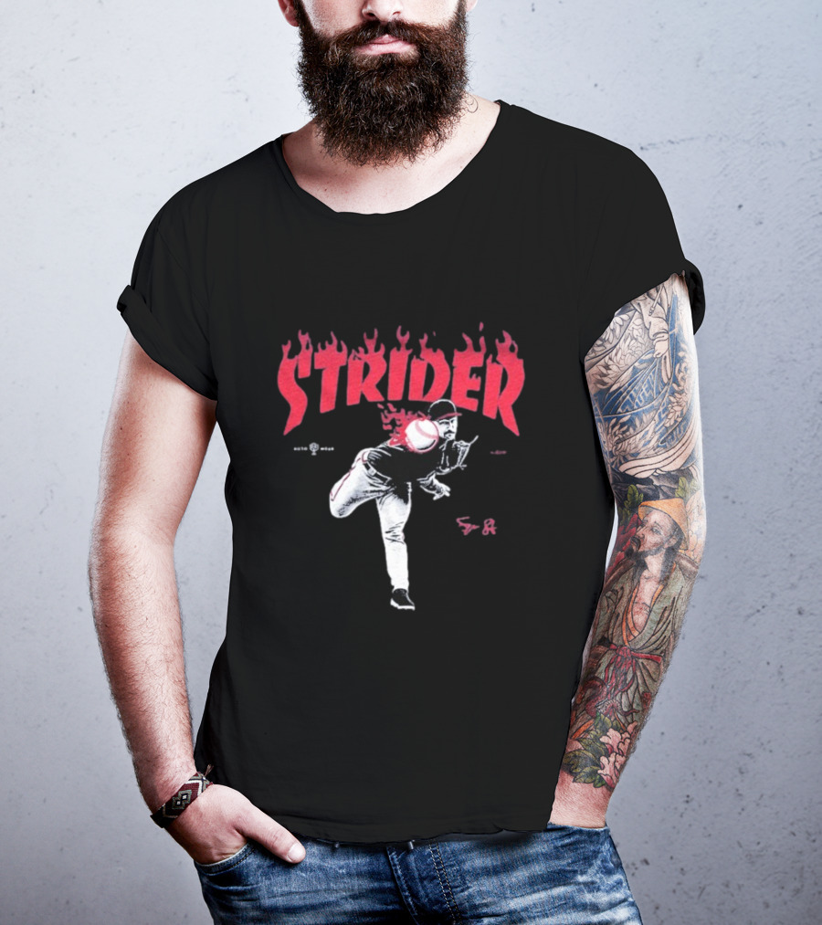 Strider Flames Baseball Pitcher Throwing Action T-Shirt