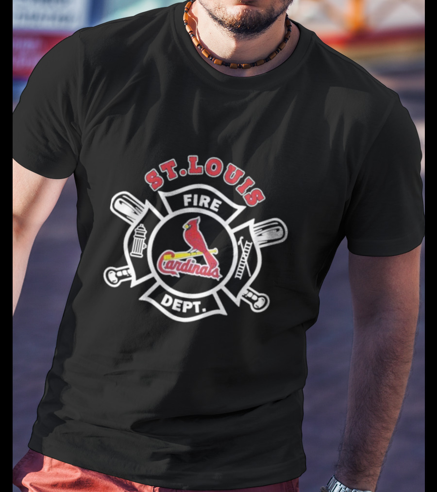 St Louis Cardinals Fire Dept Firefighters MLB Collaboration With Symbolic Badge And Equipment T-Shirt