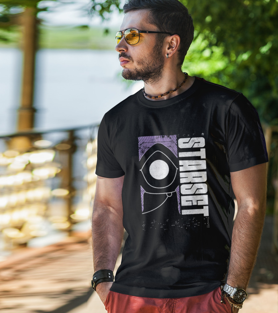 Starset Echo Purple Hooded Figure Bold White Text T-Shirt
