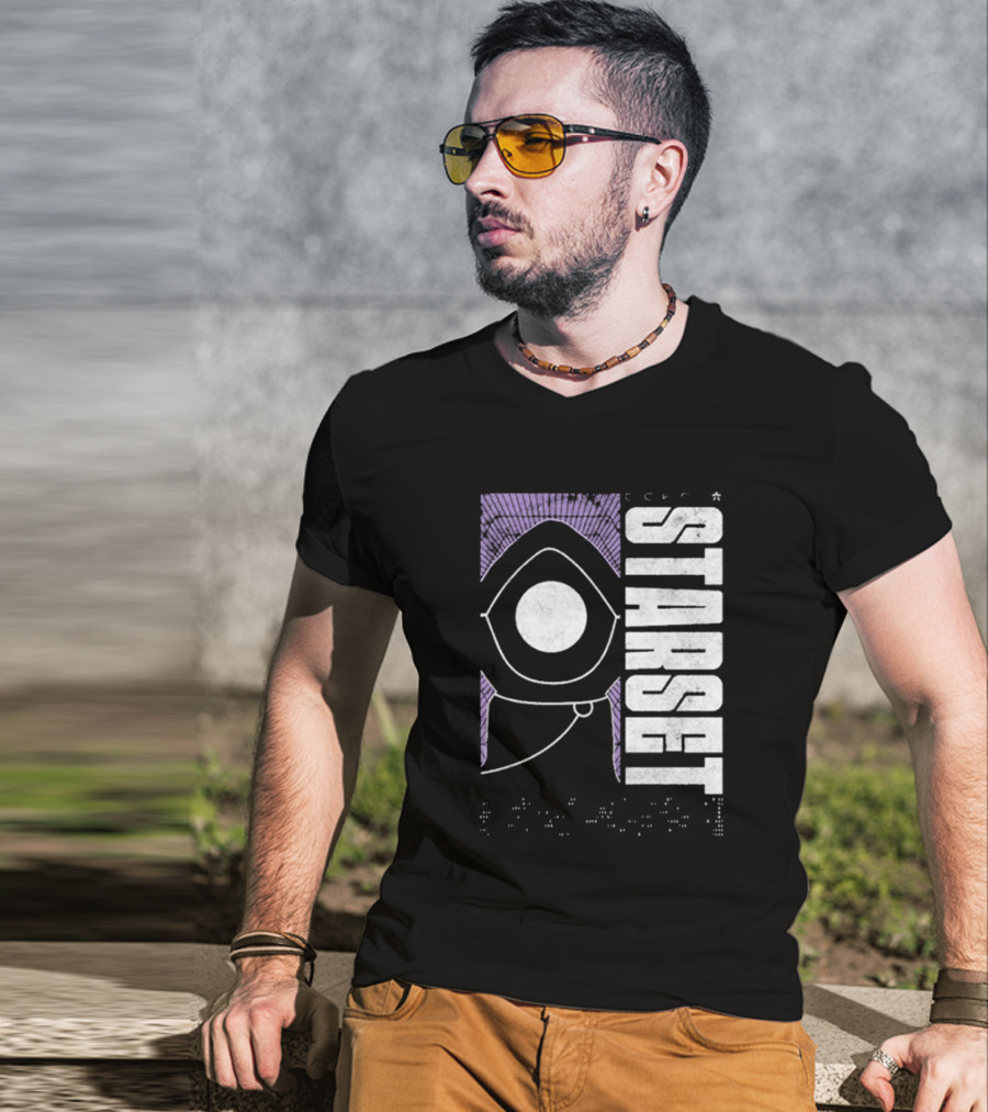 Starset Echo Purple Hooded Figure Bold White Text T-Shirt