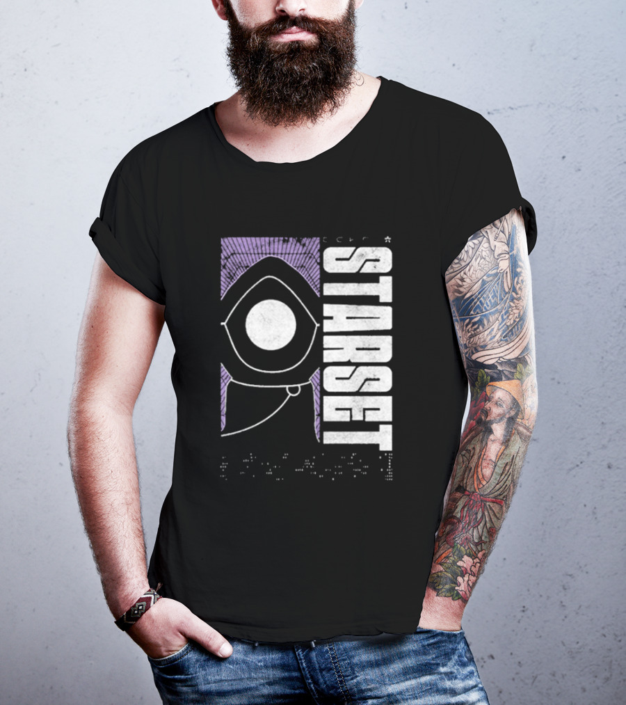 Starset Echo Purple Hooded Figure Bold White Text T-Shirt