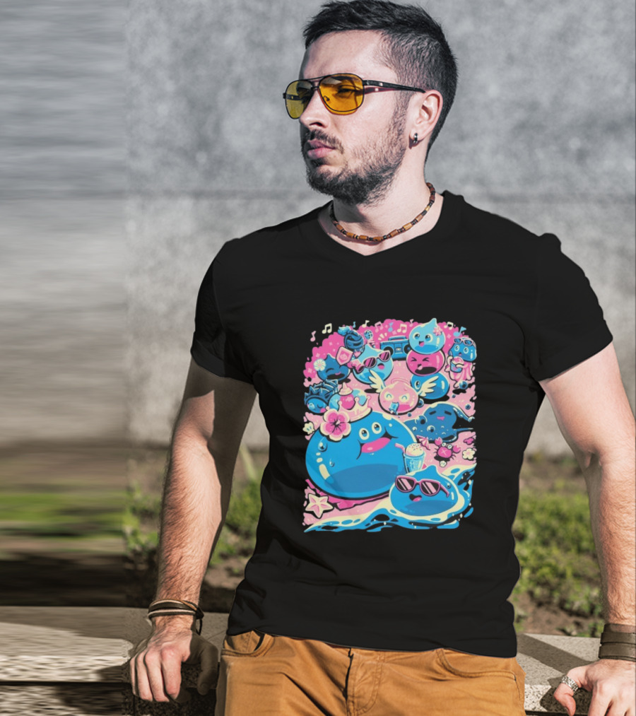 Summer Slimes Cute Blue And Pink Watercolor Style Festival Fun T-Shirt