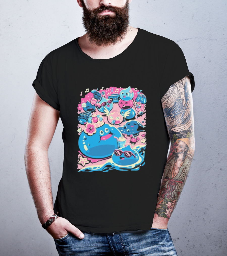 Summer Slimes Cute Blue And Pink Watercolor Style Festival Fun T-Shirt