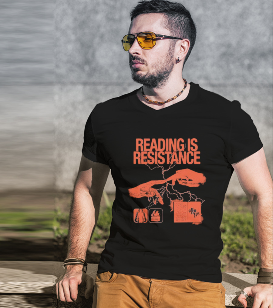 Sunnys Book Truck Reading Is Resistance With Hands And Open Books T-Shirt