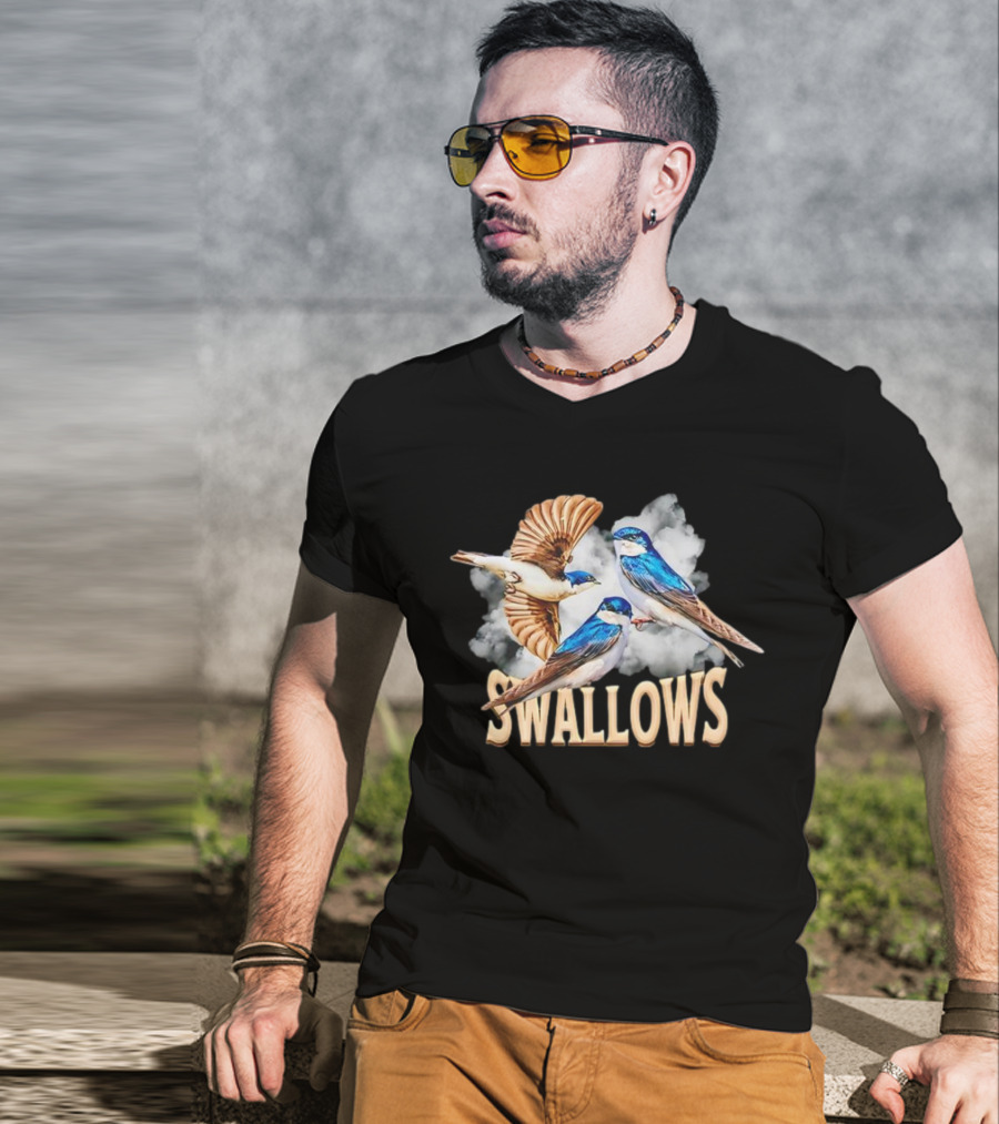 Swallows Blue Bird Trio With Clouds T-Shirt