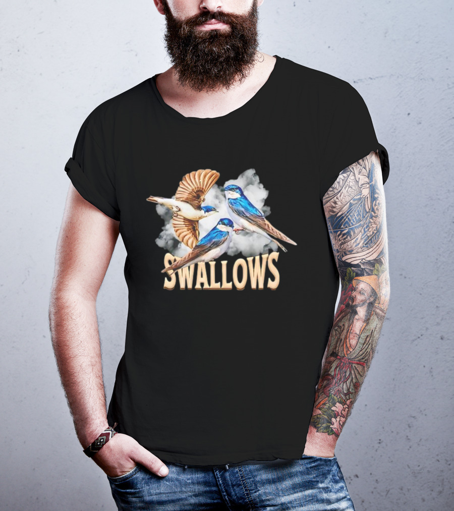 Swallows Blue Bird Trio With Clouds T-Shirt