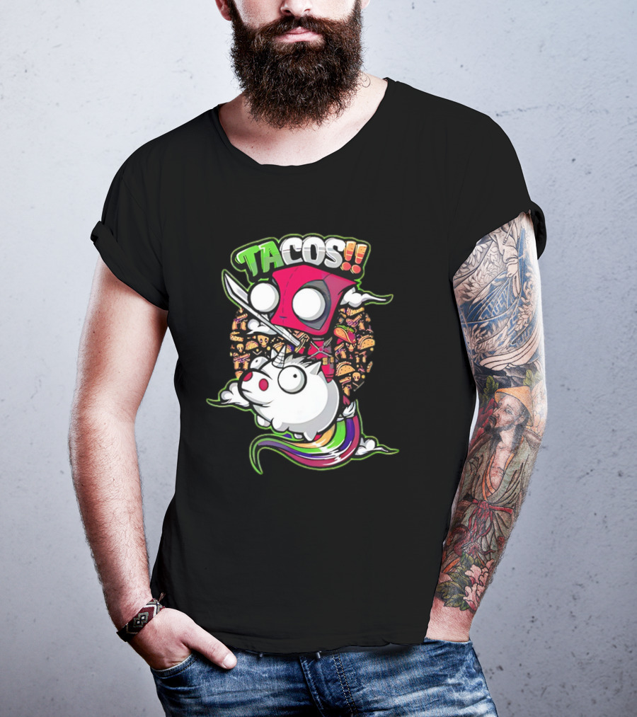Tacos Deadpool Riding Unicorn Surrounded By Tacos Cartoon T-Shirt