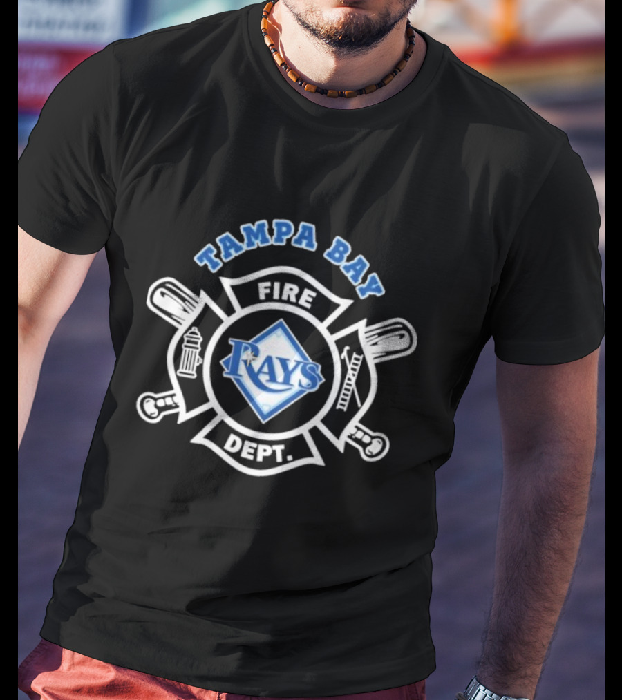 Tampa Bay Rays Fire Dept Firefighters Logo With Firefighter Emblem And Tools T-Shirt
