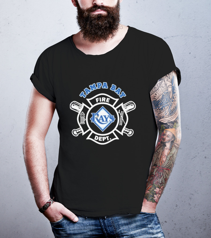Tampa Bay Rays Fire Dept Firefighters Logo With Firefighter Emblem And Tools T-Shirt