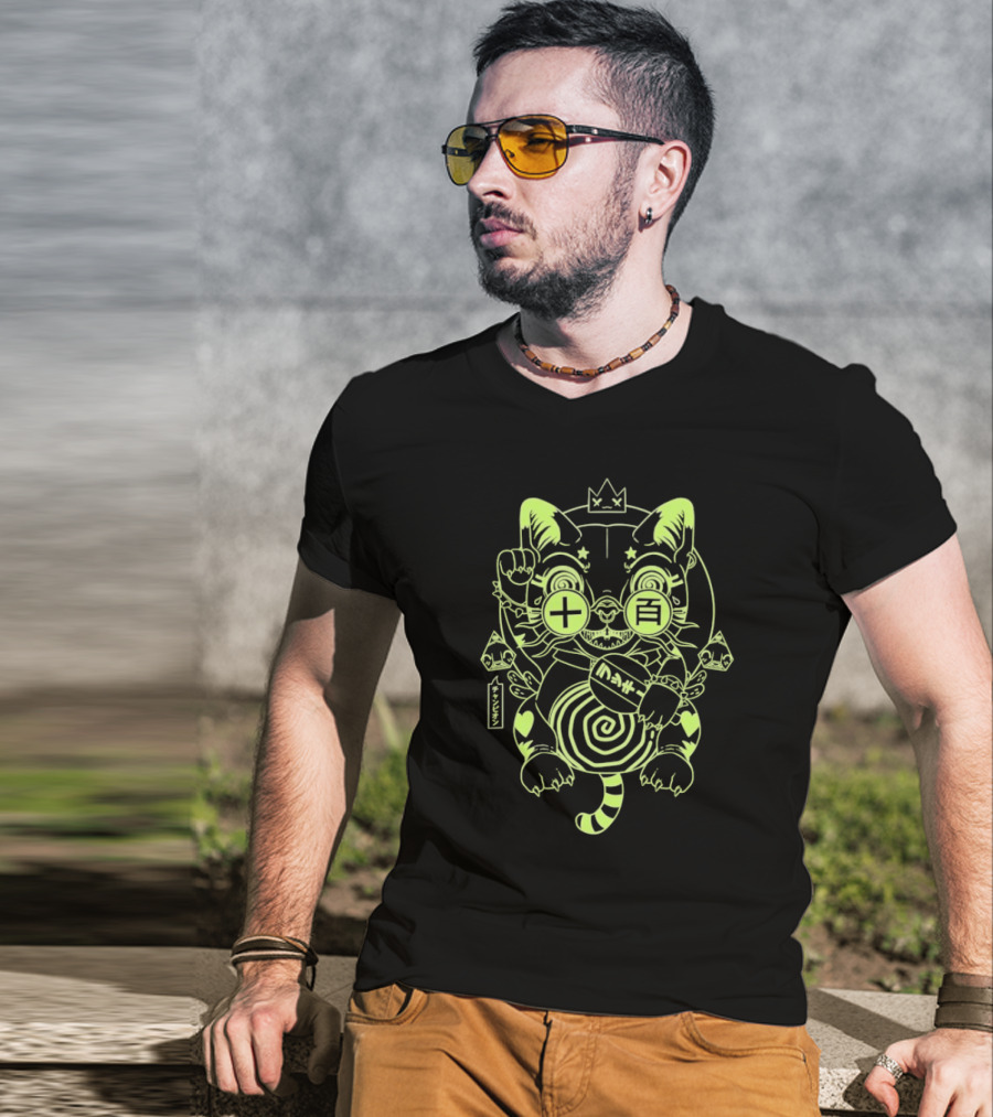 Ten Hundred Blind Luck Maneki Neko Neon Cat T-Shirt