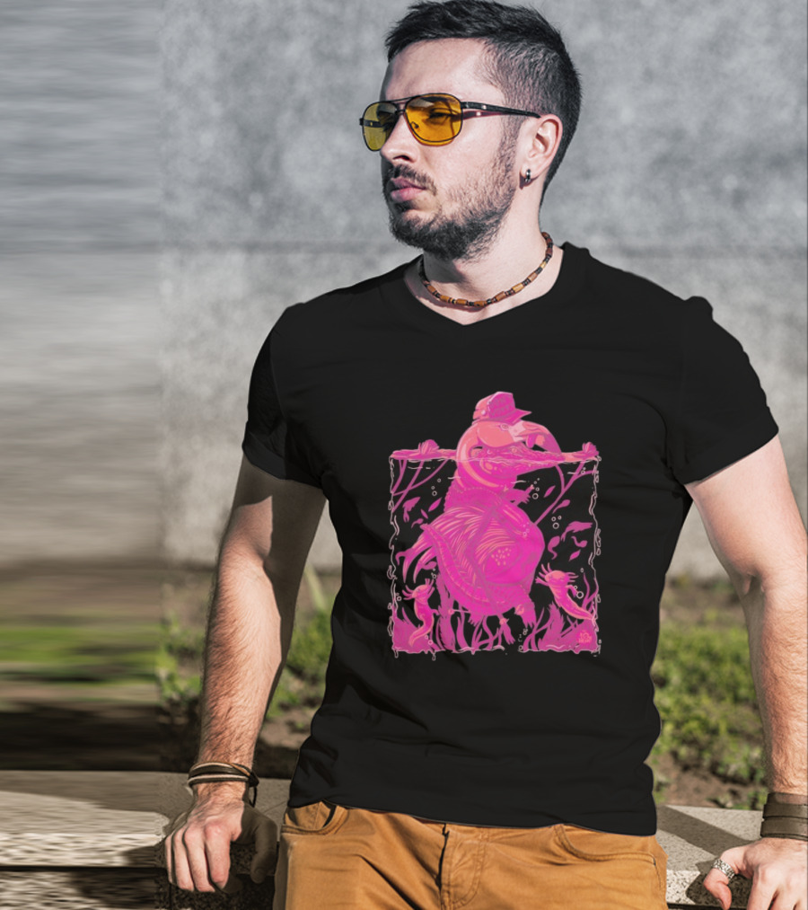 Ten Hundred Clever Girl Pink Dinosaur With Hat Underwater Artwork T-Shirt