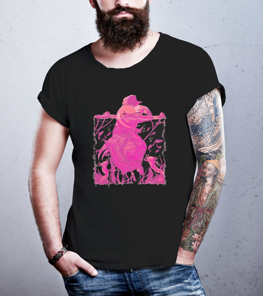 Ten Hundred Clever Girl Pink Dinosaur With Hat Underwater Artwork T-Shirt