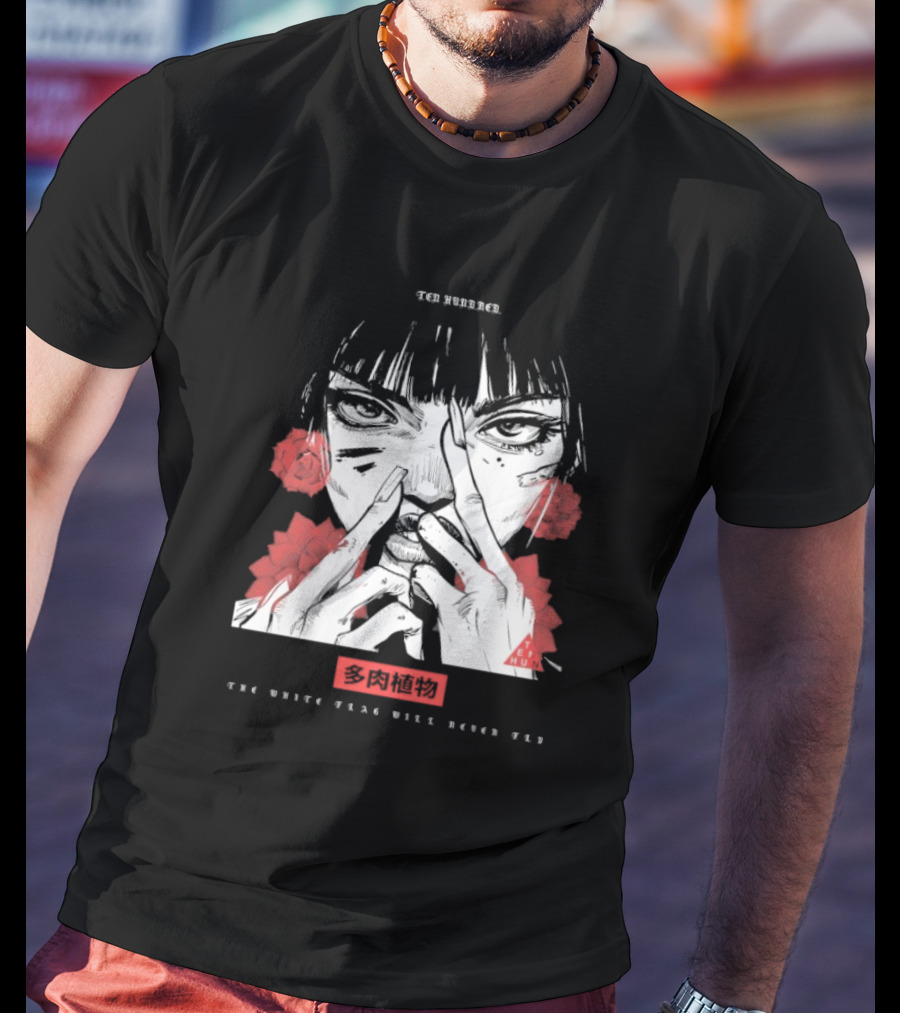 Ten Hundred The White Flag Will Never Fly Succulent Red Rose Manga Art T-Shirt