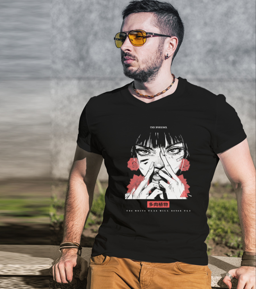 Ten Hundred The White Flag Will Never Fly Succulent Red Rose Manga Art T-Shirt