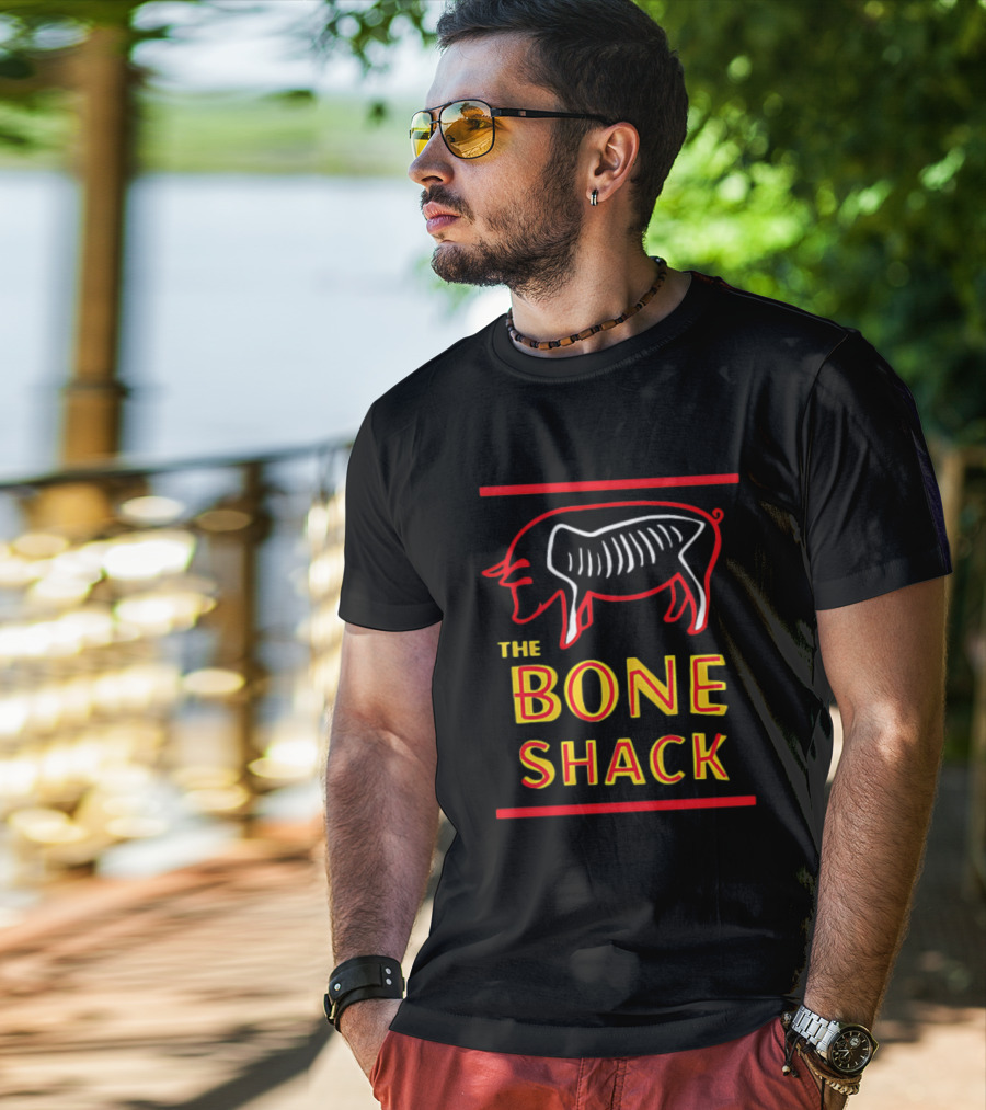 THE BONE SHACK Pig Neon Style Rib Outline T-Shirt