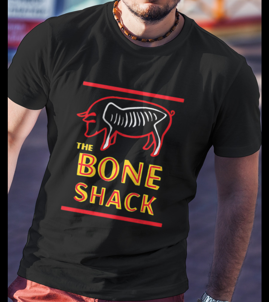 THE BONE SHACK Pig Neon Style Rib Outline T-Shirt