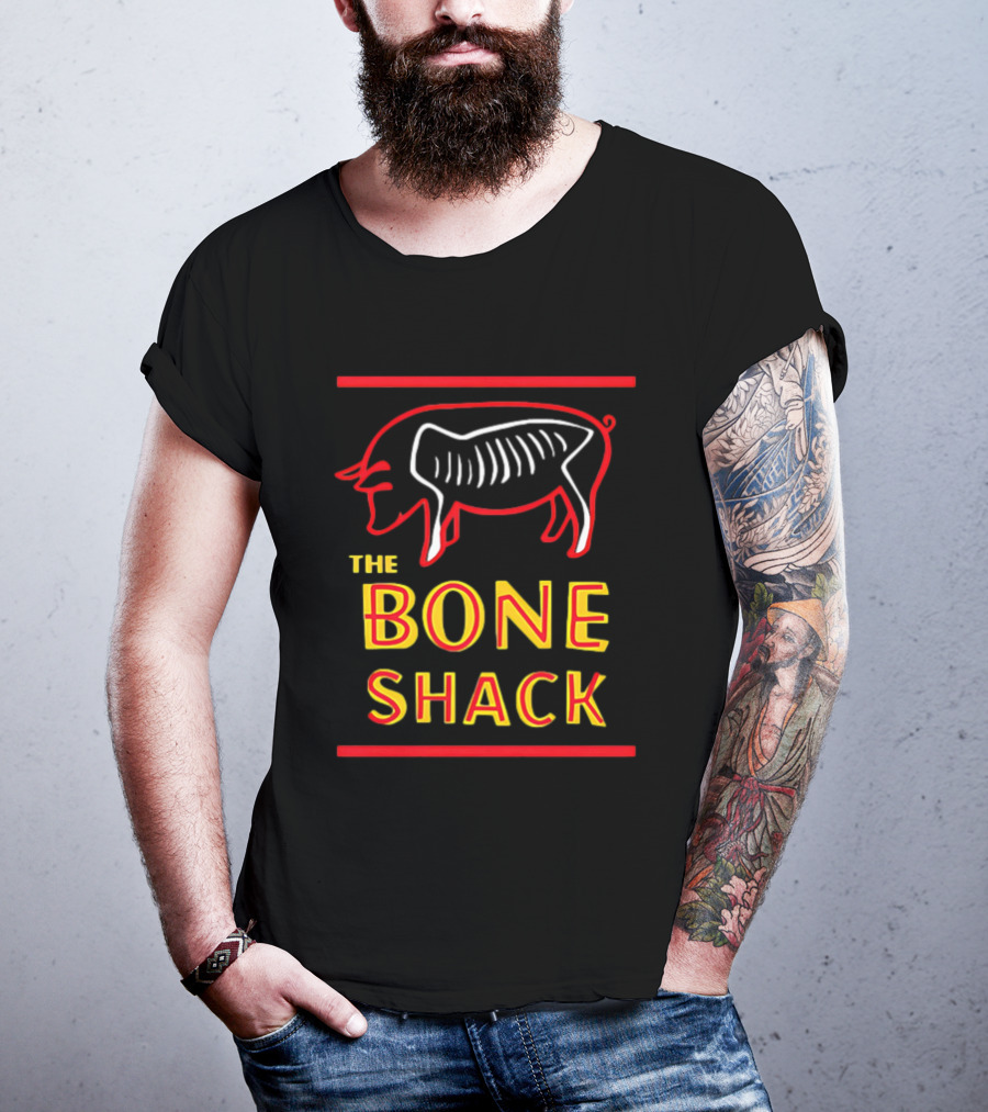 THE BONE SHACK Pig Neon Style Rib Outline T-Shirt