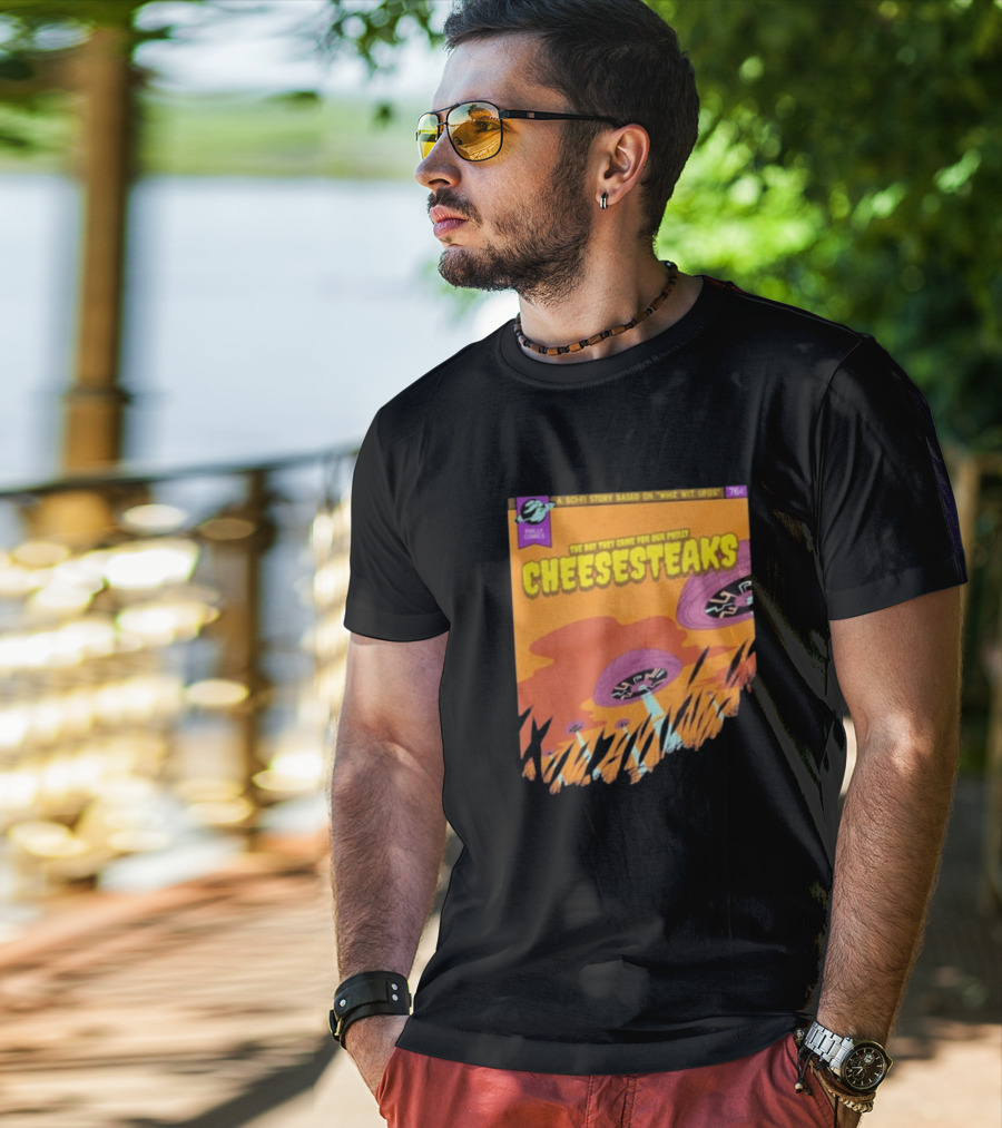 Philly Comics Alien UFO Cheesesteaks Abduction Sci-Fi Story Whiz With UFOs T-Shirt