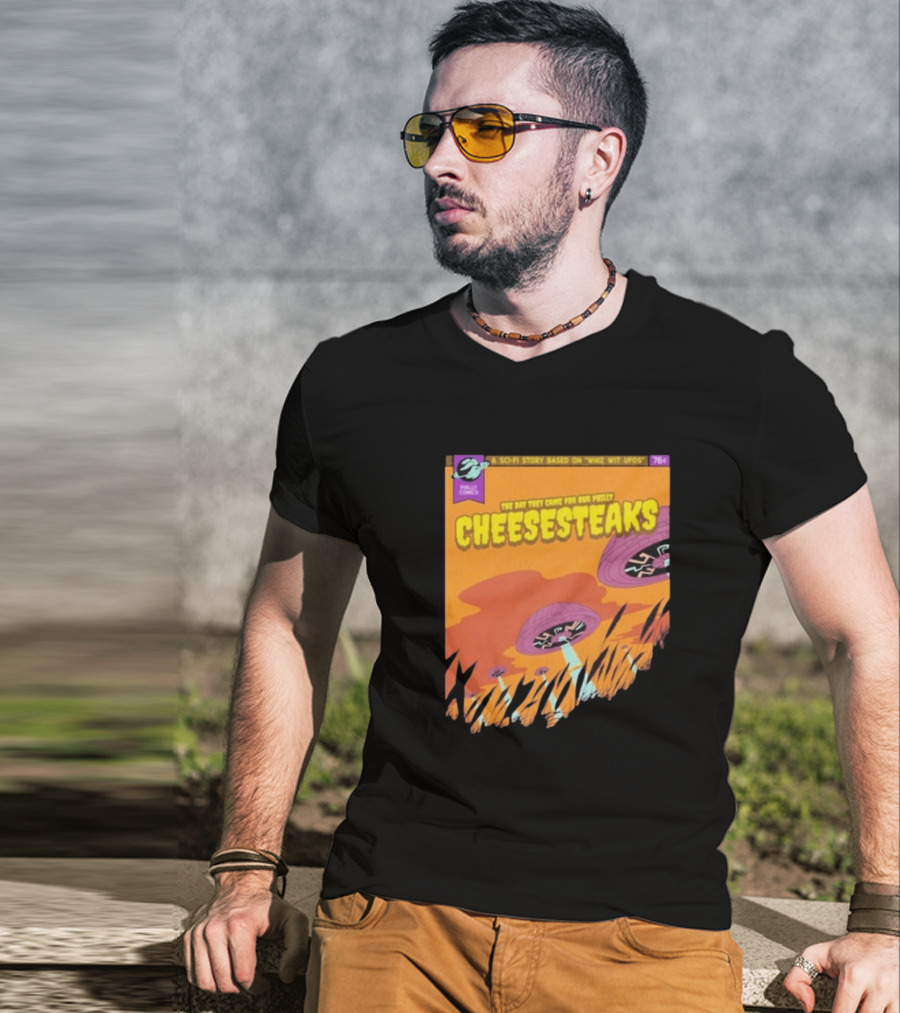 Philly Comics Alien UFO Cheesesteaks Abduction Sci-Fi Story Whiz With UFOs T-Shirt