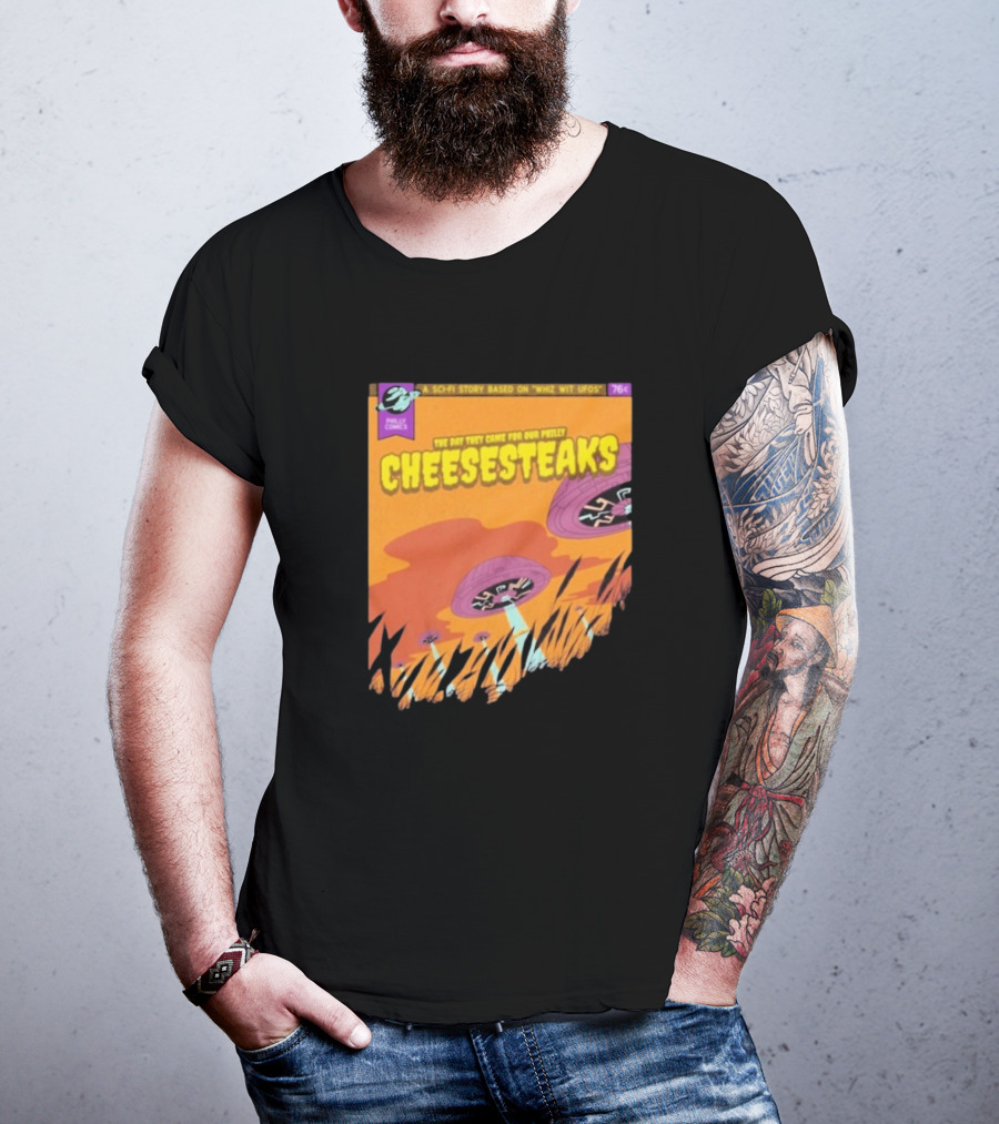 Philly Comics Alien UFO Cheesesteaks Abduction Sci-Fi Story Whiz With UFOs T-Shirt