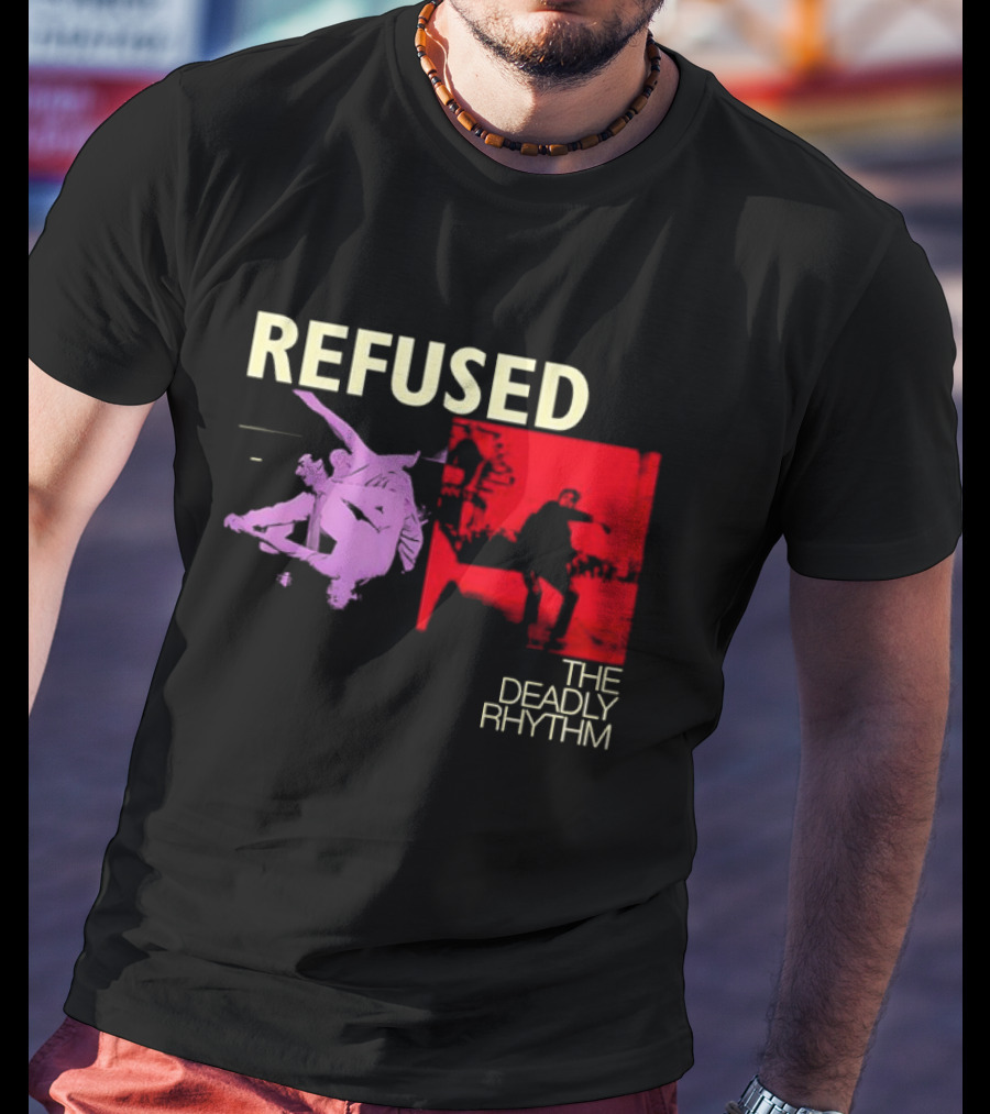 Refused The Deadly Rhythm Skater Red And Purple Imagery T-Shirt