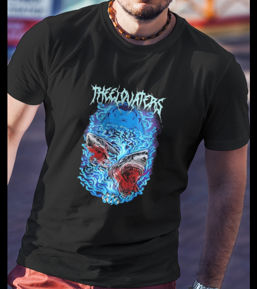 The Elovaters Beware Of Sharks Electric Blue Fierce Shark Trio T-Shirt