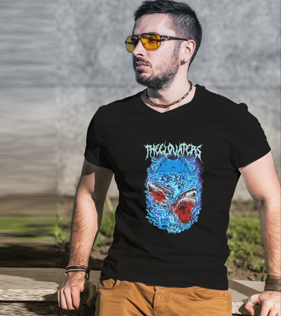 The Elovaters Beware Of Sharks Electric Blue Fierce Shark Trio T-Shirt
