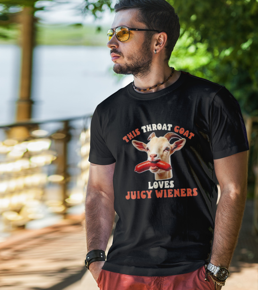 This Throat Goat Loves Juicy Wieners Goat With Sausage Image T-Shirt