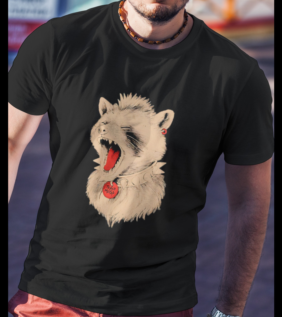 Trash Metal Raccoon With Spike Collar And Red Earring T-Shirt