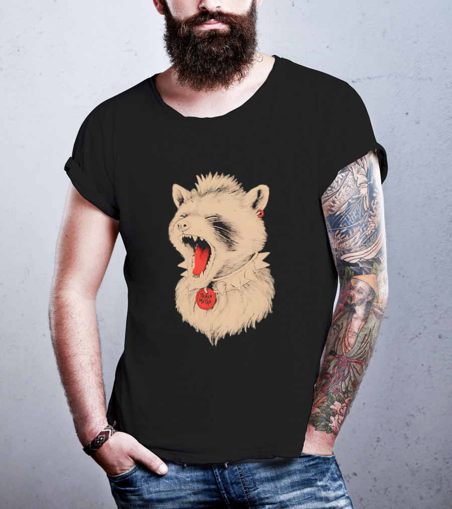 Trash Metal Raccoon With Spike Collar And Red Earring T-Shirt