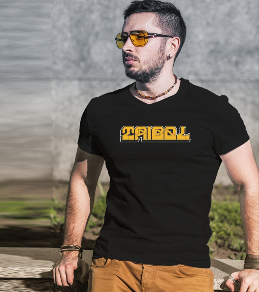Tribal Gear Victim Gold Graffiti Font Bold Yellow Text T-Shirt