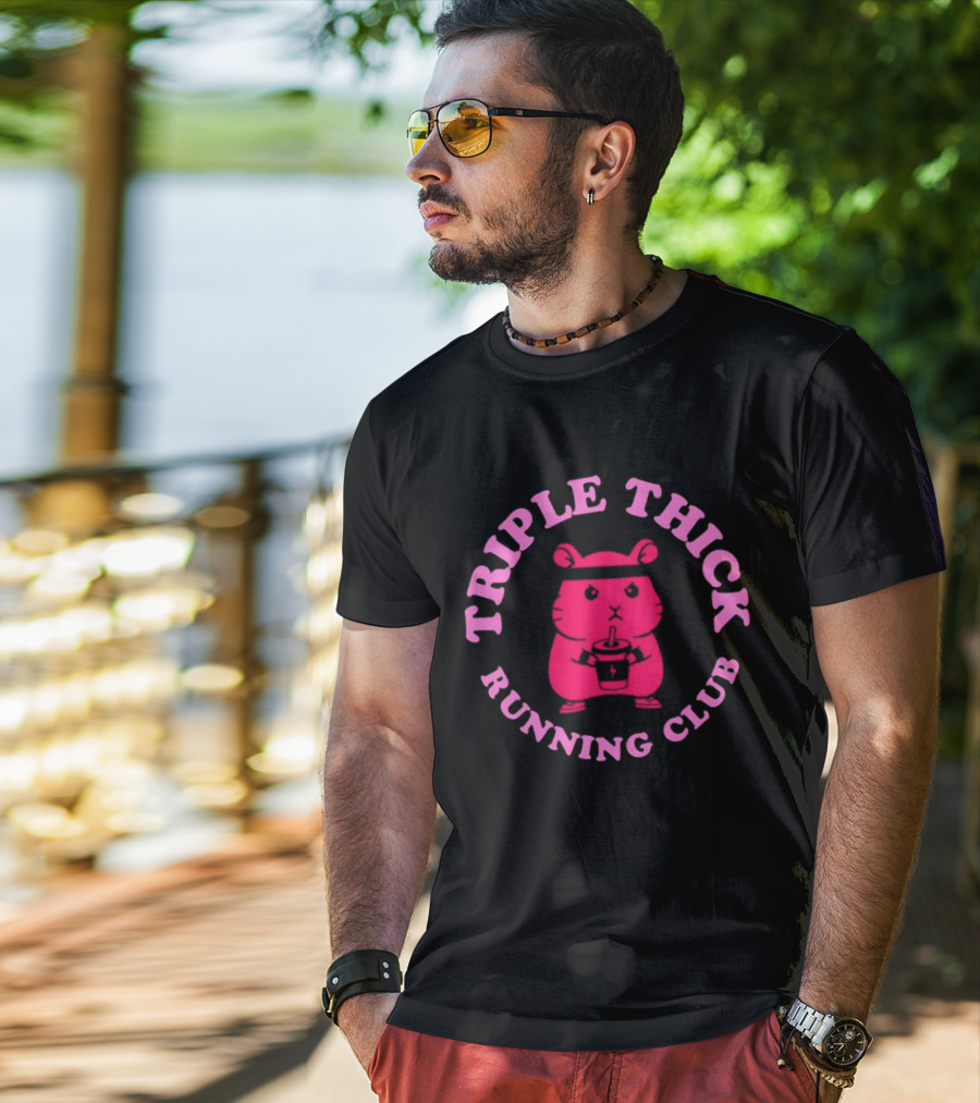 Triple Thick Running Club Hamster Weightlifting Fun T-Shirt
