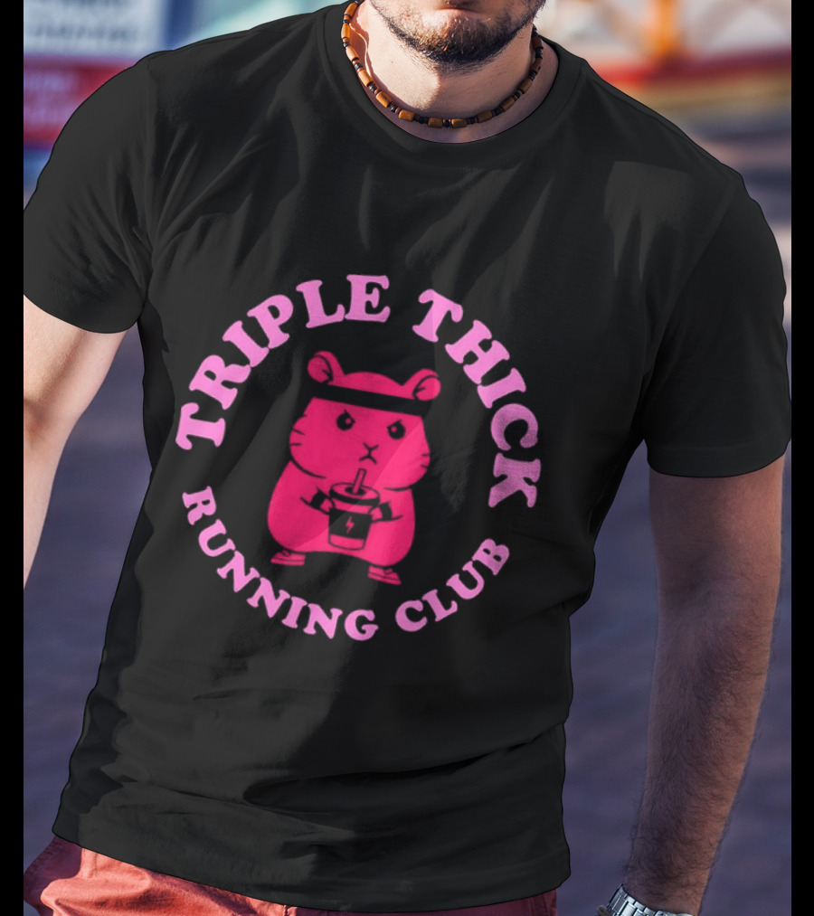 Triple Thick Running Club Hamster Weightlifting Fun T-Shirt
