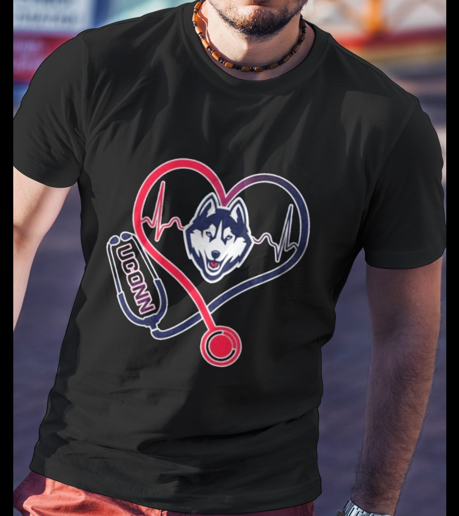 UConn Huskies Heartbeat Stethoscope Nurse Care T-Shirt