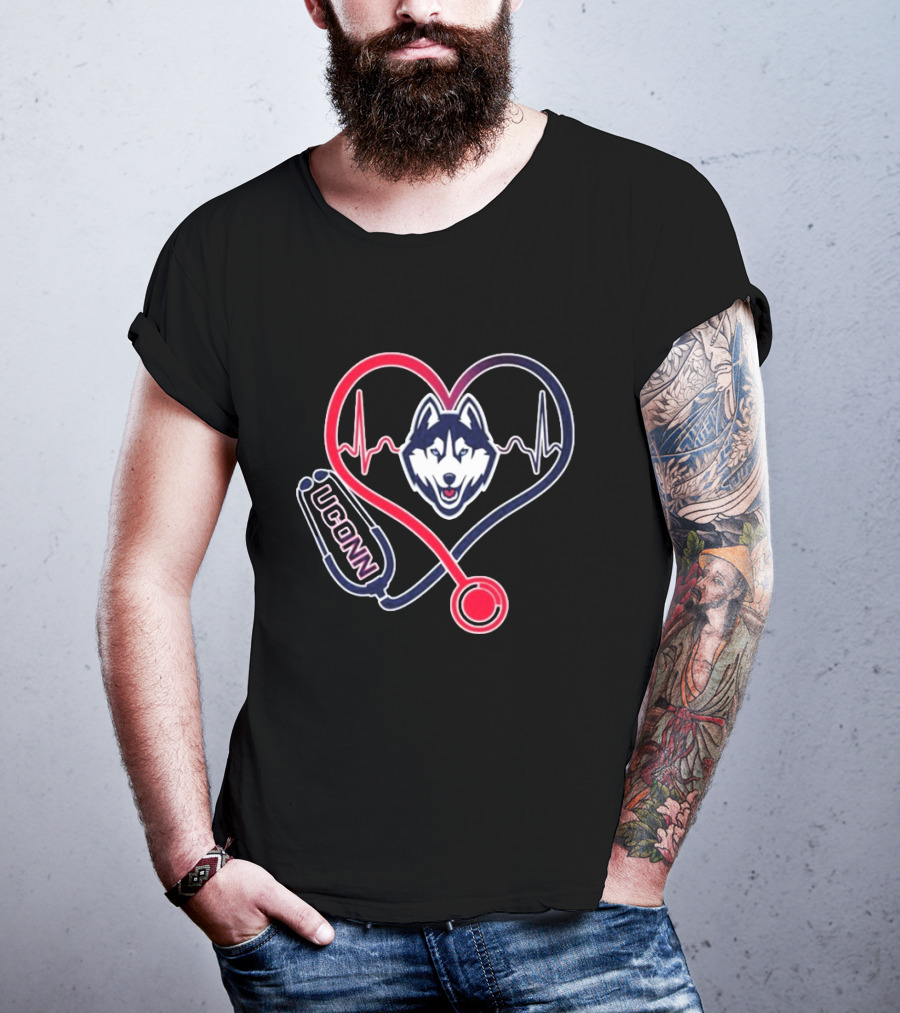 UConn Huskies Heartbeat Stethoscope Nurse Care T-Shirt