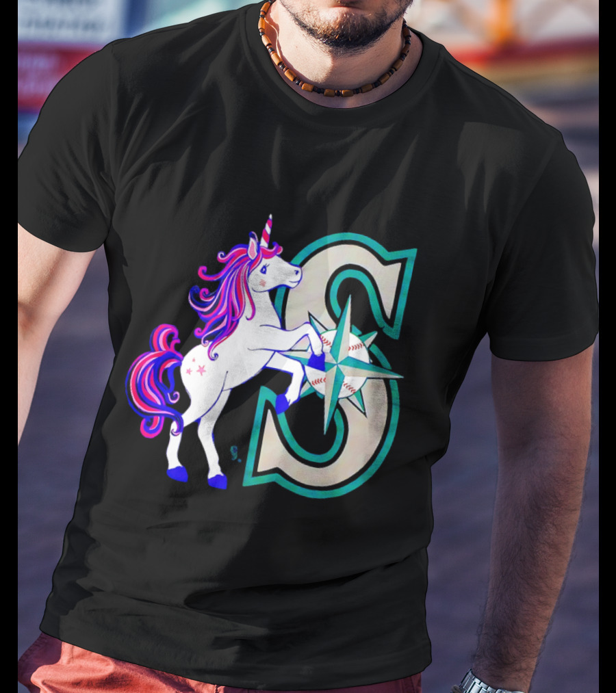 Unicorn Seattle Mariners Baseball Emblem With Compass And Stars T-Shirt