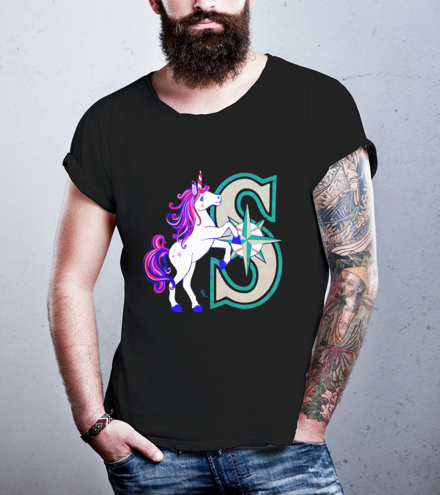 Unicorn Seattle Mariners Baseball Emblem With Compass And Stars T-Shirt