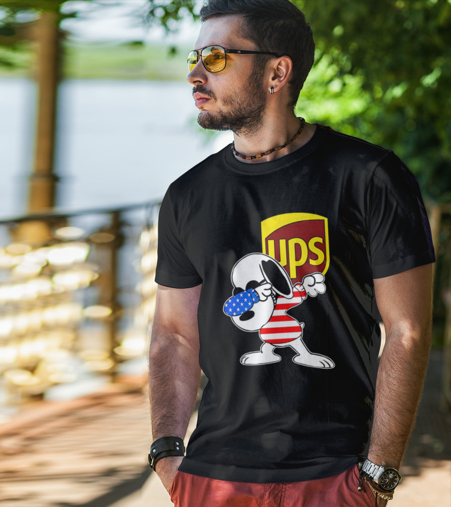 Snoopy American Flag Dabbing UPS Shield T-Shirt