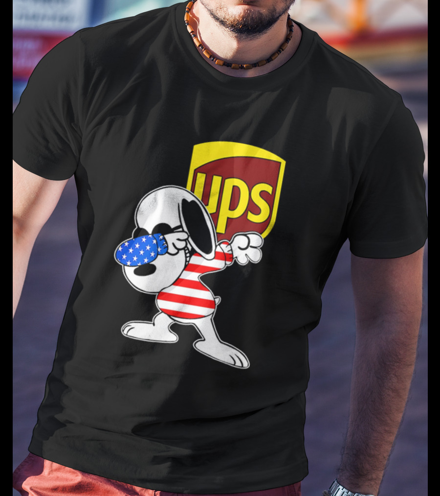 Snoopy American Flag Dabbing UPS Shield T-Shirt