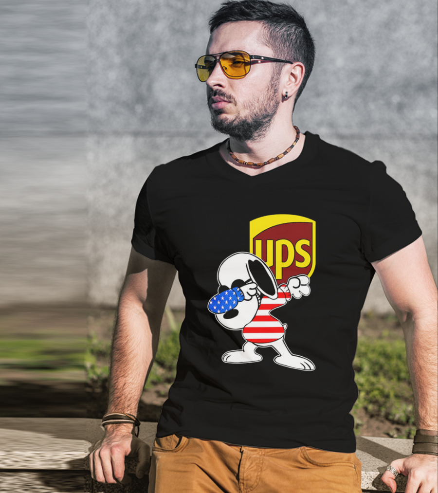 Snoopy American Flag Dabbing UPS Shield T-Shirt
