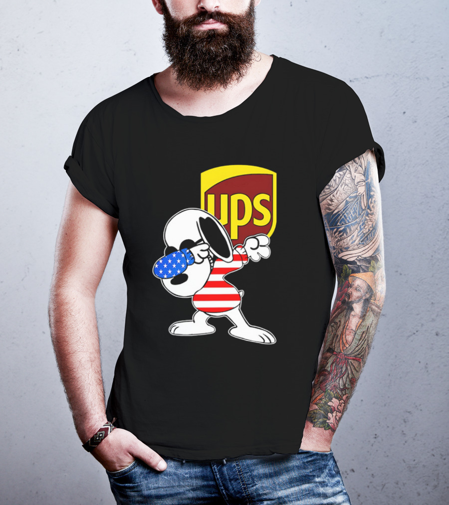 Snoopy American Flag Dabbing UPS Shield T-Shirt