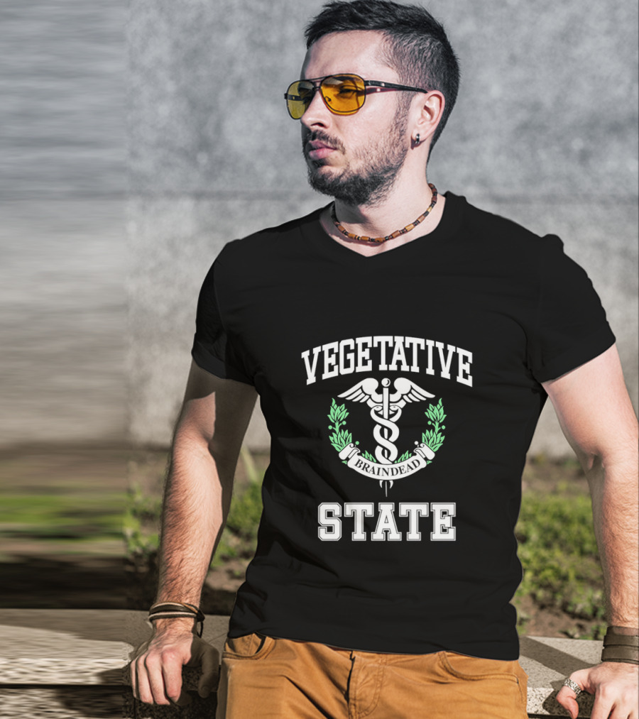 Vegetative State Caduceus Emblem Laurel Wreath T-Shirt