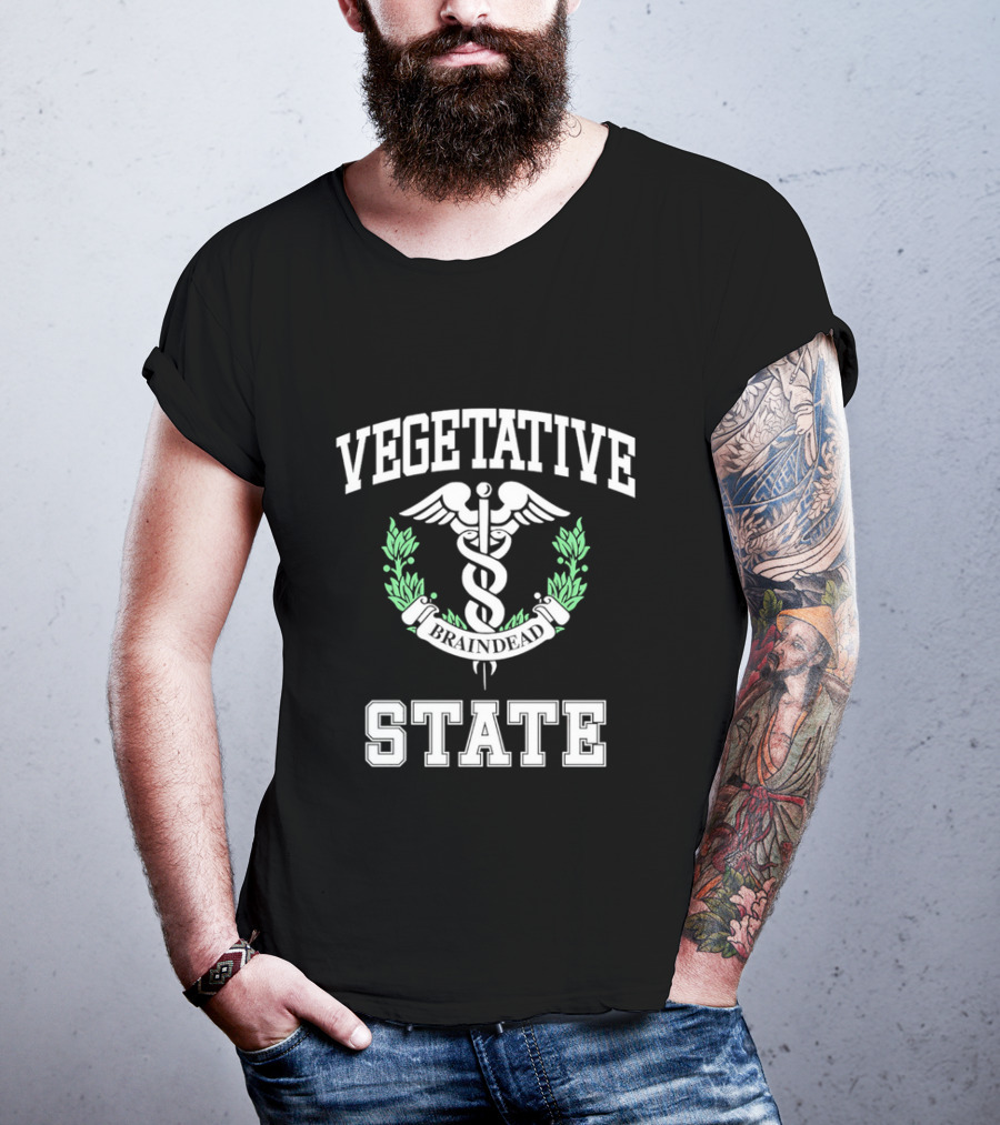 Vegetative State Caduceus Emblem Laurel Wreath T-Shirt
