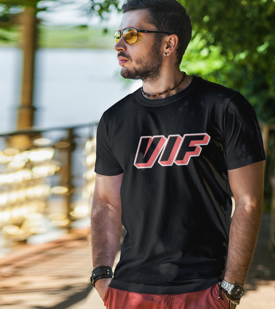 VIF Bold Red Black Outline Text T-Shirt