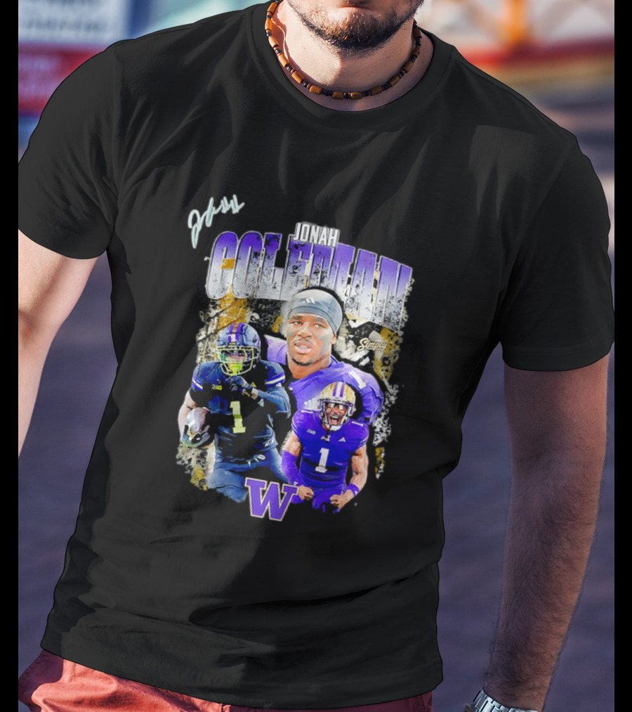 Jonah Coleman Washington Huskies Simply College Football W Player Signature T-Shirt